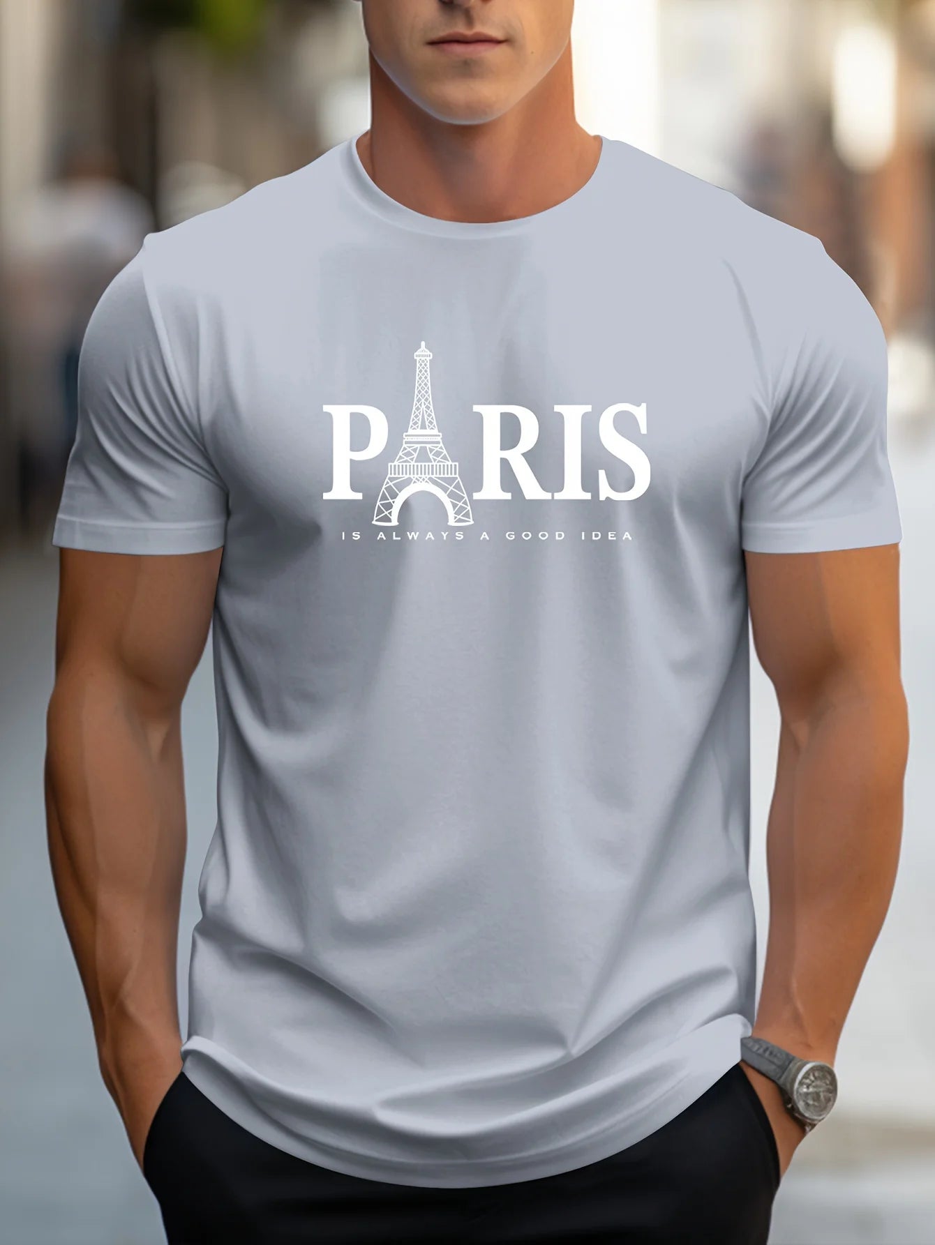 Summer Men'S T Shirt Short Sleeve Paris Pattern Print Casual O-Neck Oversized Pullover Fashion Streetwear Male Clothing T-Shirts