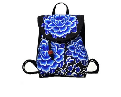Color: Blue white, Size: L - Embroidered bag for lady with embroidered shoulders