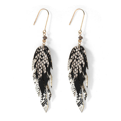 Color: Black - European And American Earrings Feather Earrings Bohemia Travel Beach Accessories