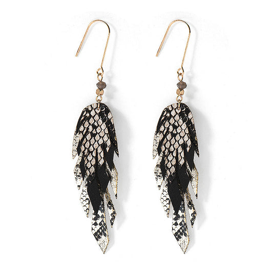 Color: Black - European And American Earrings Feather Earrings Bohemia Travel Beach Accessories