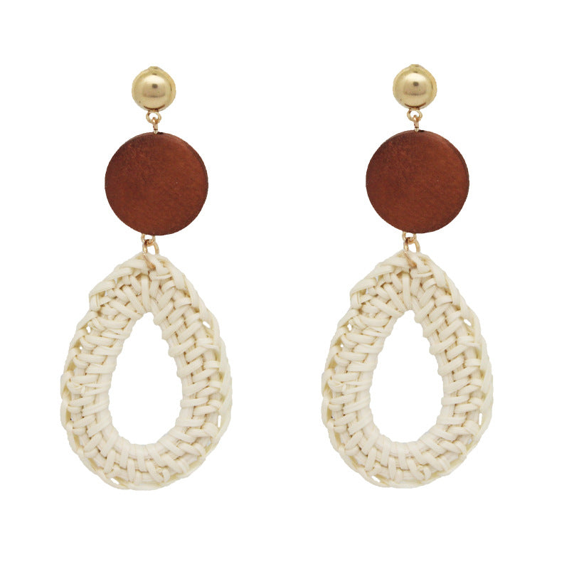 Color: BZ002 - Hand-woven rattan retro tassel earrings