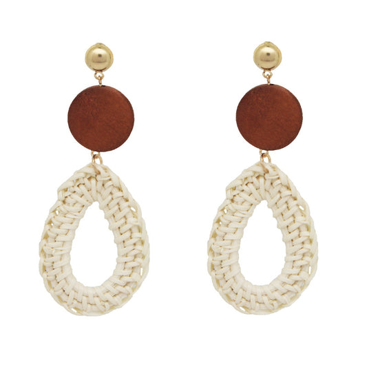 Color: BZ002 - Hand-woven rattan retro tassel earrings