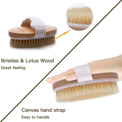 Dry Brushing Body Brush Exfoliating Brush Natural Bristle Bath Brush for Remove Dead Skin Toxins Cellulite,Treatment,Improves Lymphatic Functions,Exfoliates,Stimulates Blood Circulation