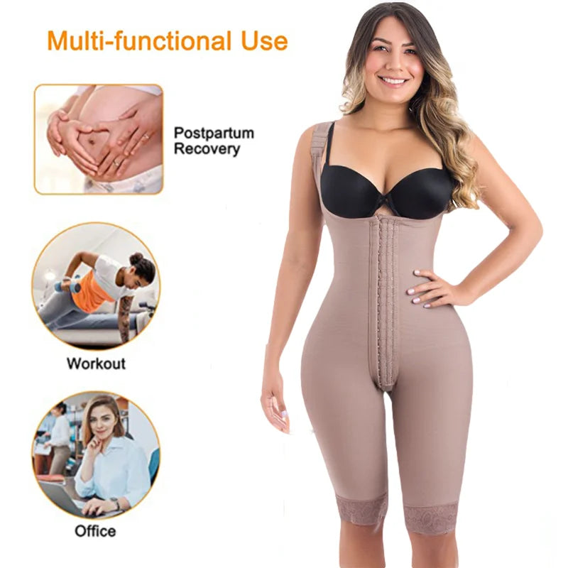 Fajas Colombianas Compression Fabric Abdominal Control Adjustable Shoulder Clasps and Buttock Butt Lifter Slimming Body Shaper