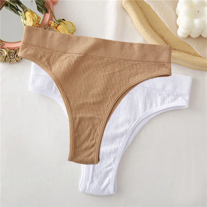 2PCS Thong Panties Sexy Underwear for Women G-String Female Underpants Solid Color Briefs Girls Seamless Intimates Lingerie