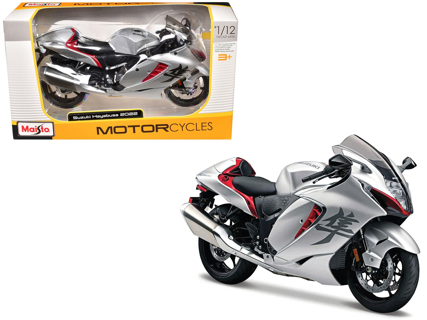 2022 Suzuki Hayabusa Silver Metallic 1/12 Diecast Motorcycle Model by Maisto