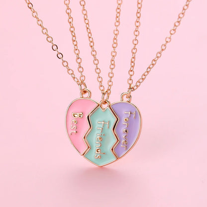 Best Friend Forever Necklace for 3 Girls Matching Heart Pendant BFF Necklaces for Sister BFF Birthday Friendship Jewelry Gifts