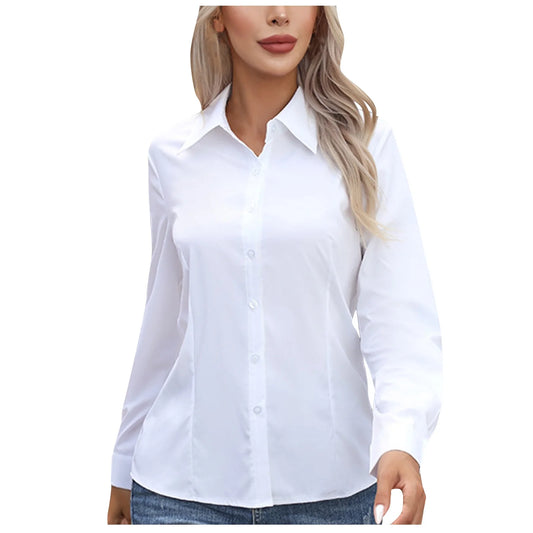 Women'S Button down Shirts Long Sleeve Blouses Formal Collared Dress Shirts V Neck Tops Office Work Shirts