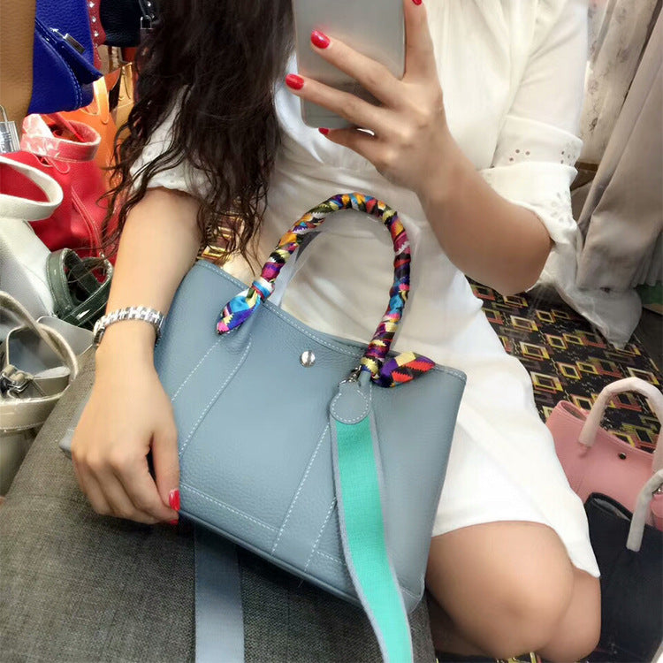 Color: Linen Blue, Size: S - Ladies lychee pattern leather bag