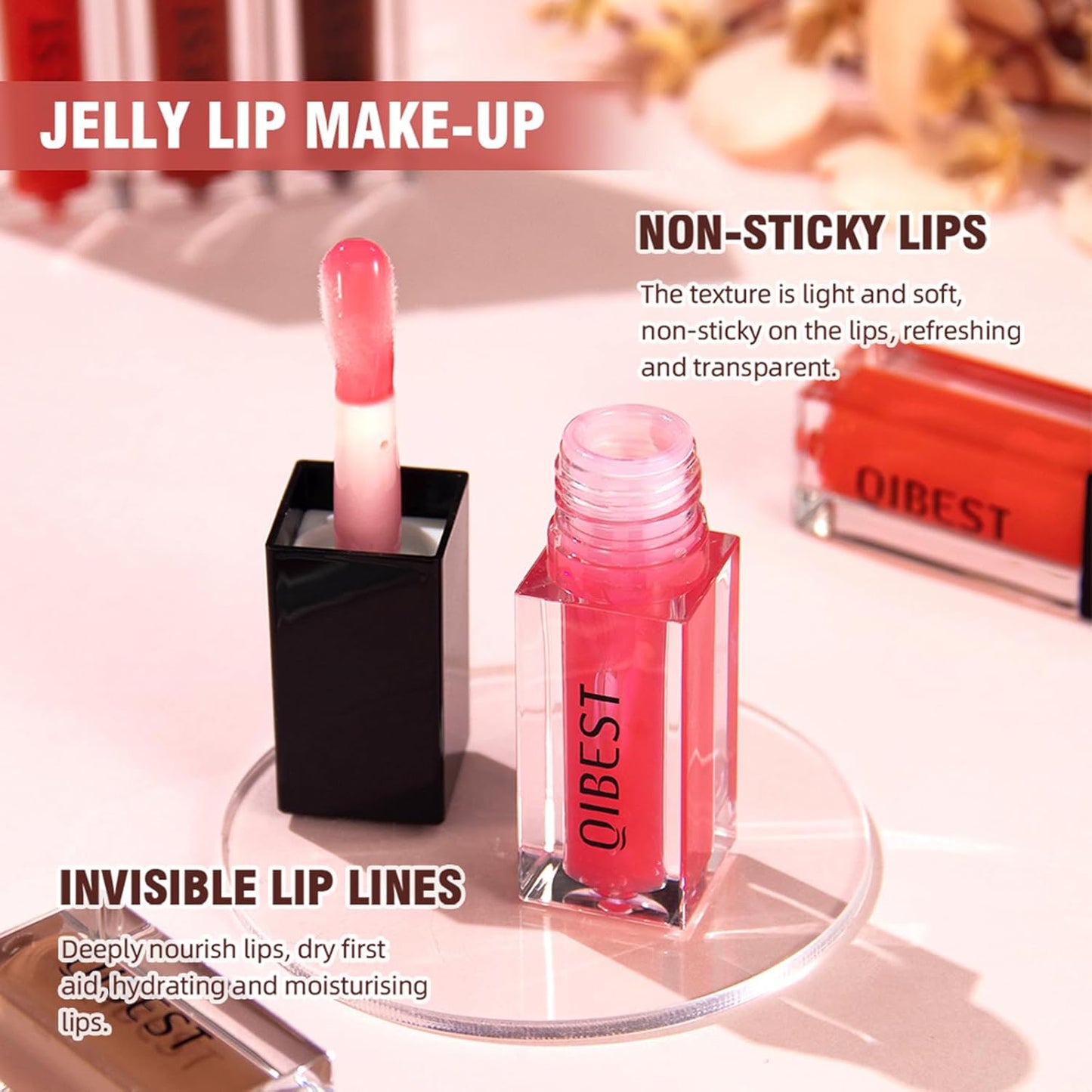 Glow Reviver Lip Oil, Nourishing Tinted Lip Oil Crystal Jelly Lip Glow Oil, High Shine Big Brush Head Plumping Hydrating Lip Care Oil, Long Lasting Non-Sticky Lip Gloss for Dry Lips Makeup#5