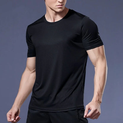 High Quality Men Breathable Fast Drying Running Sports Fitness Breathable Comfortable Short Sleeve T-Shirt Casual Light Gym Tops