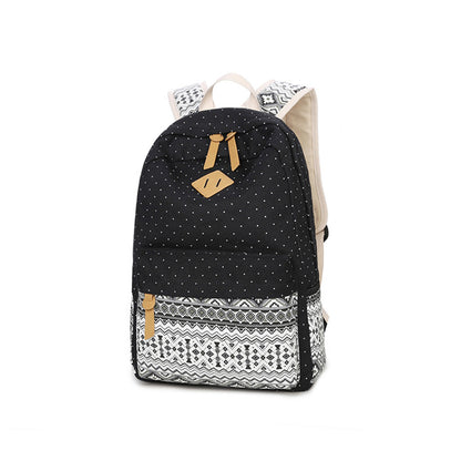 Color: Black A - Canvas Print Ms. Backpack Travel Casual Backpack Female Laptop Bag Student Bag