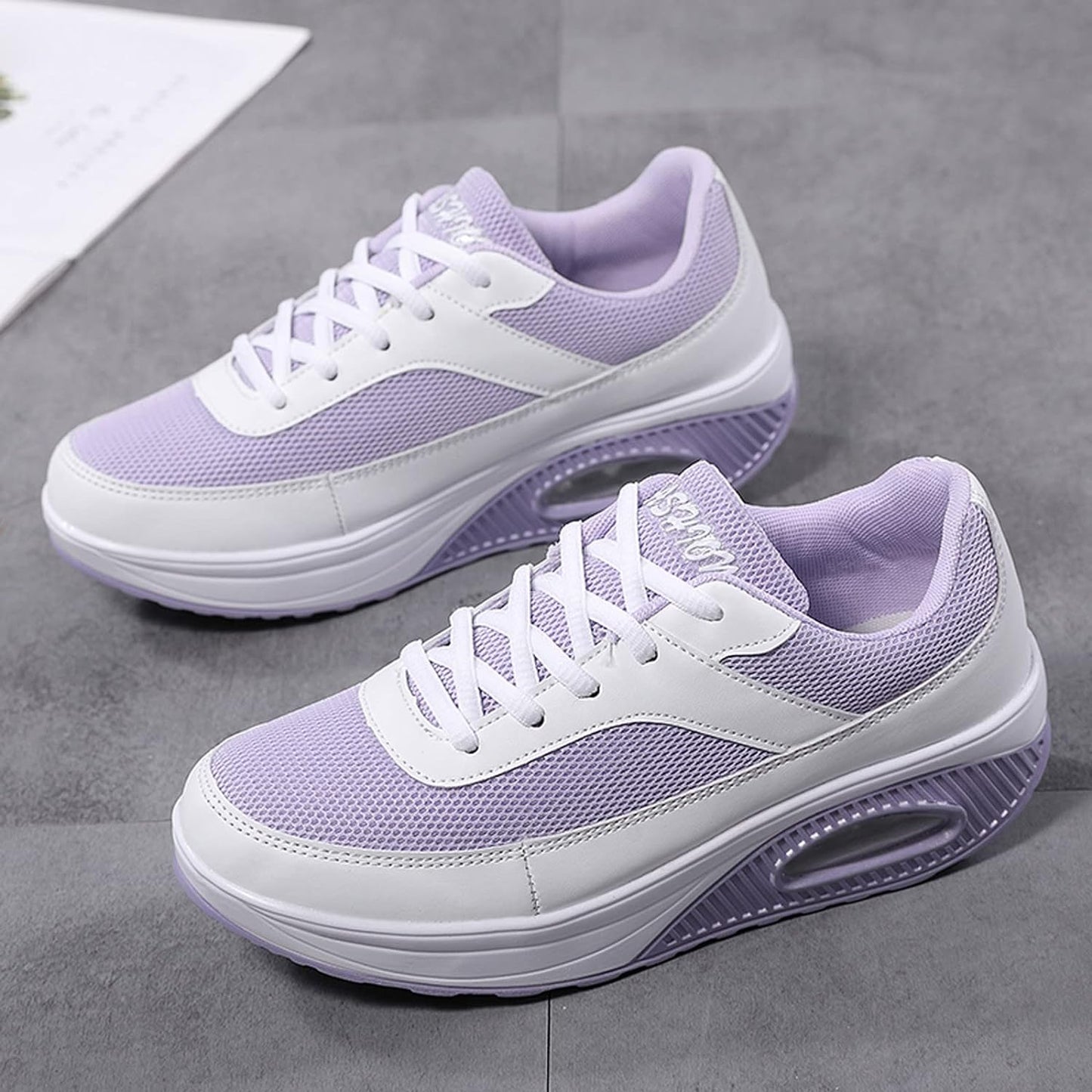 Fashion Fitness Walking Sneaker- RQWEIN Ladies Toning Rocker Shoes Womens Mesh Slip on Wedges Tennis Platform Sneakers（02#Purple,8.5