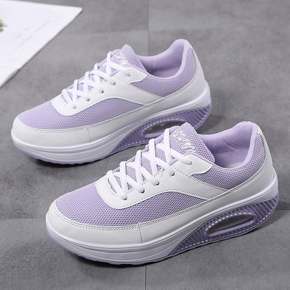 Fashion Fitness Walking Sneaker- RQWEIN Ladies Toning Rocker Shoes Womens Mesh Slip on Wedges Tennis Platform Sneakers（02#Purple,8.5