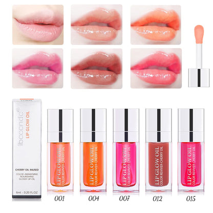 Plumping Lip Oil,Hydrating and Tinted Lip Balm,Nourishing Glow Oil for Lip Care, Transparent Non-Sticky Big Brush Head Glitter Shine Primer Lip Tint(Raspberry)