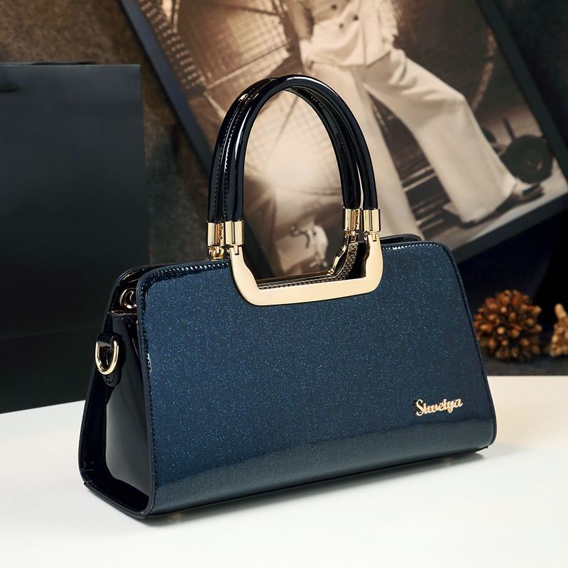 Color: Blue - Cowhide Women's Patent Leather Handbag Crossbody Bag