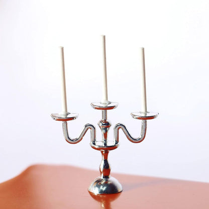 Dollhouse Miniatures Furniture Accessories, Vivid Dollhouse Candlestick Model Cartoon Design Stainless Doll House Tiny Candle Holder - Silver