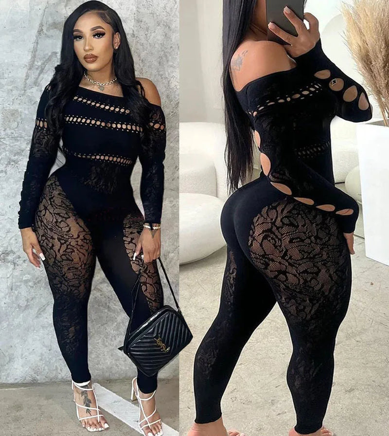 Hollow Out Sexy Curves Nightclub Party Transparent Super Elastic Mesh Playsuit Bodysuit Romper Ropa De Mujer Romper Jumpsuit