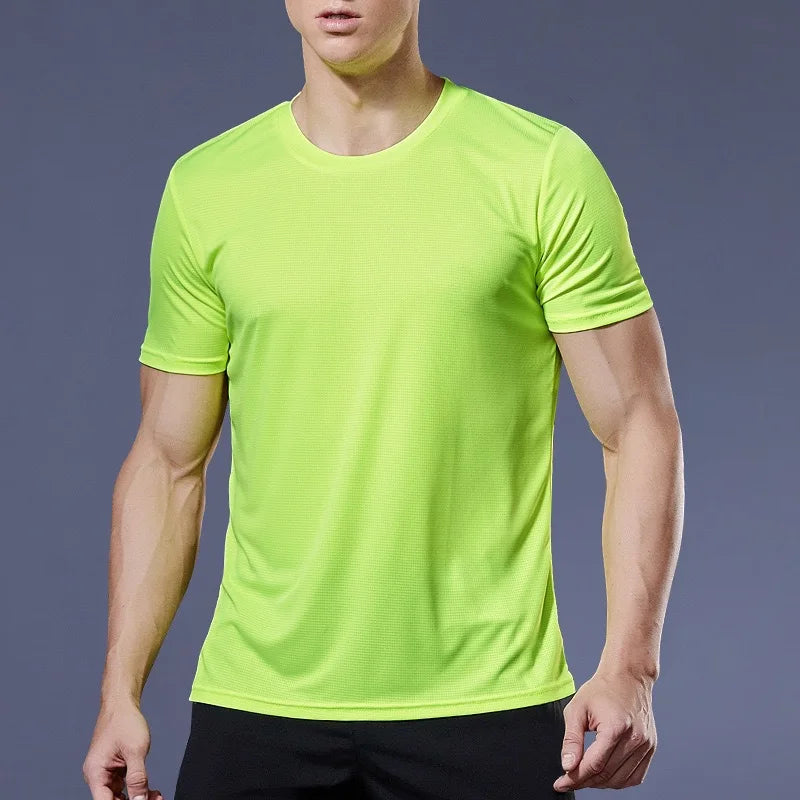 High Quality Men Breathable Fast Drying Running Sports Fitness Breathable Comfortable Short Sleeve T-Shirt Casual Light Gym Tops