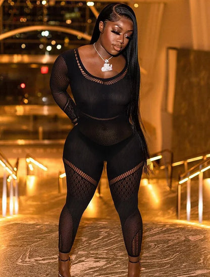 Hollow Out Sexy Curves Nightclub Party Transparent Super Elastic Mesh Playsuit Bodysuit Romper Ropa De Mujer Romper Jumpsuit