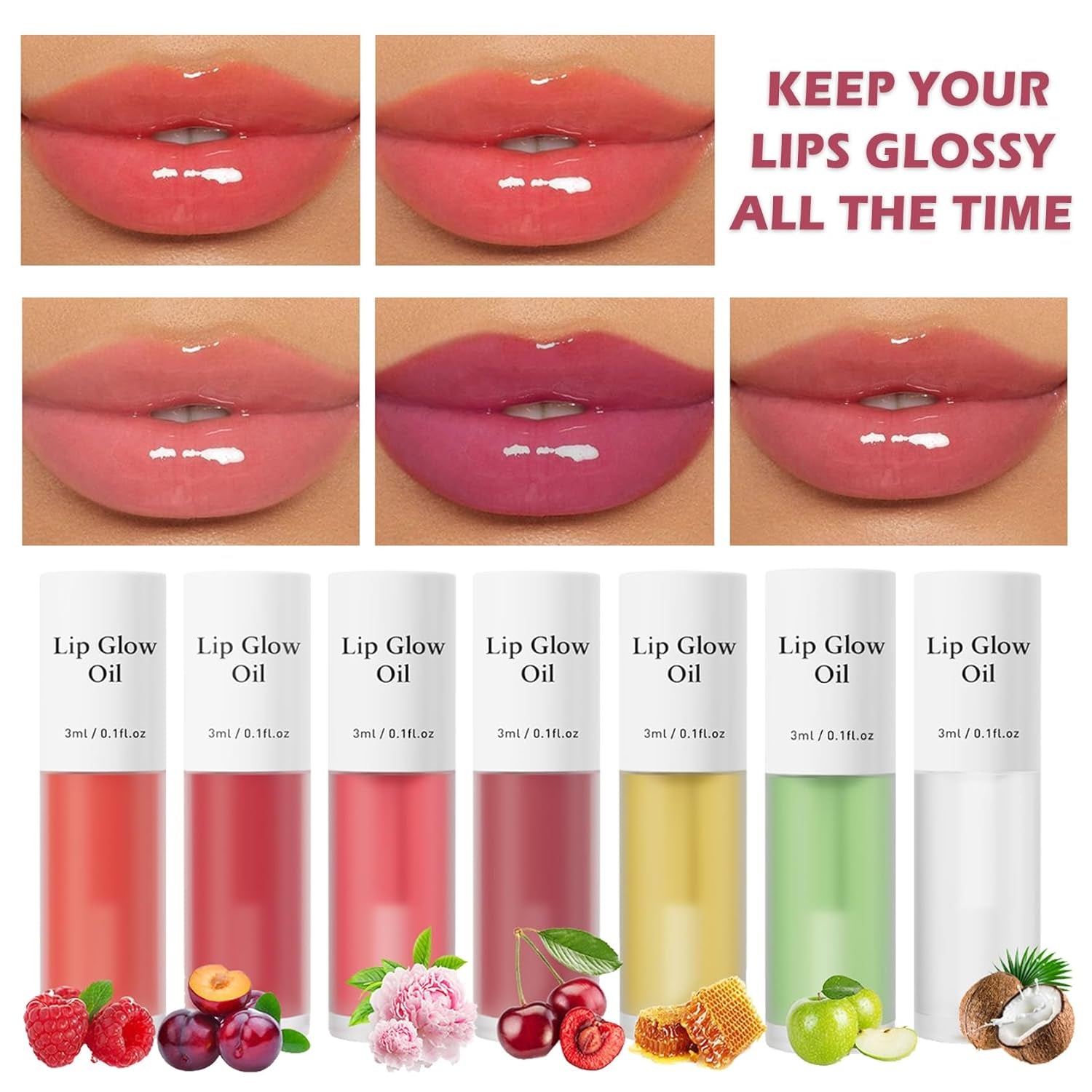 Cherry Lip Glow Oil Moisturizing Plumping Lip Gloss Lip Plumper Gloss Lip Oil Tinted Lip Balm Lip Care for Women - 04 Cherry