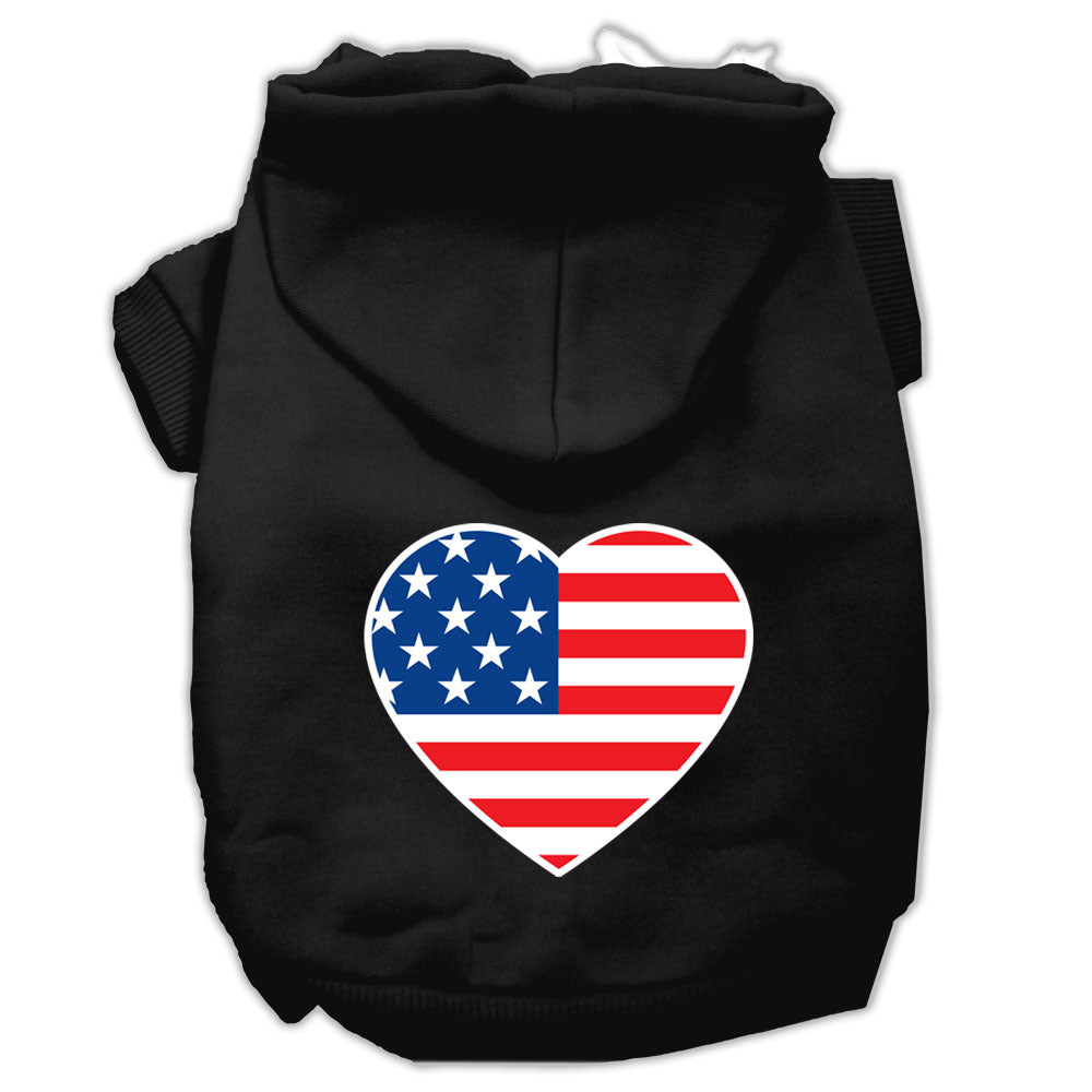 Sudadera con capucha para mascotas con estampado de corazón y bandera estadounidense, color negro, talla L