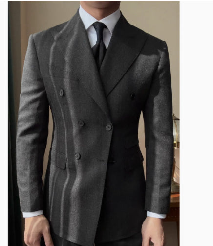 Color: Bue Suit Coat, Size: L - Herringbone Italian Men's Casual Business Suit