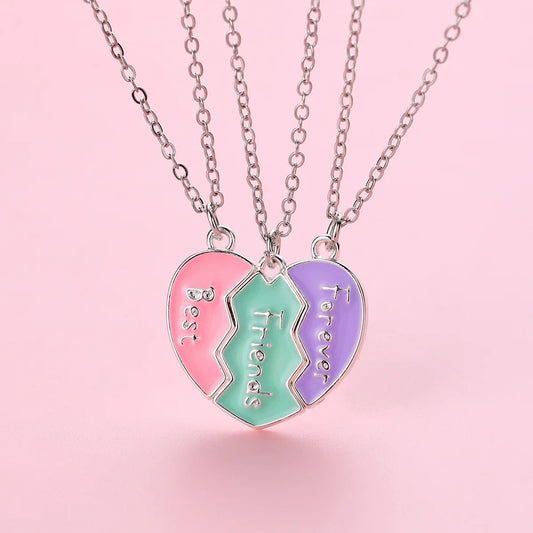 Best Friend Forever Necklace for 3 Girls Matching Heart Pendant BFF Necklaces for Sister BFF Birthday Friendship Jewelry Gifts