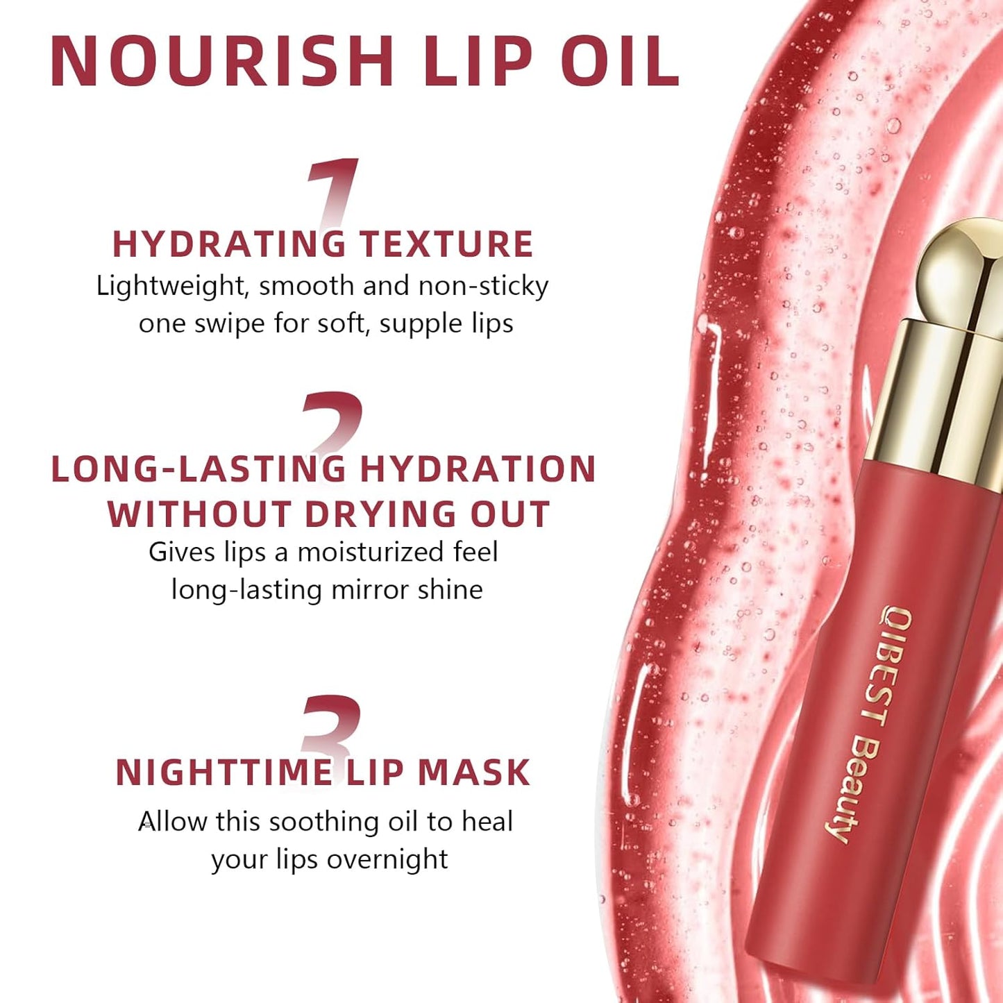 Tinted Lip Oil, Gel to Oil Formula Lightweight and Hydrating Mirror Jelly Lip Gloss Plumping Lip Oil, Long Lasting Lip Glow Oil Glossy Finish Lip Stain Lip Glaze Makeup (02#)