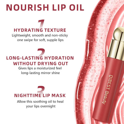 Tinted Lip Oil, Gel to Oil Formula Lightweight and Hydrating Mirror Jelly Lip Gloss Plumping Lip Oil, Long Lasting Lip Glow Oil Glossy Finish Lip Stain Lip Glaze Makeup (02#)