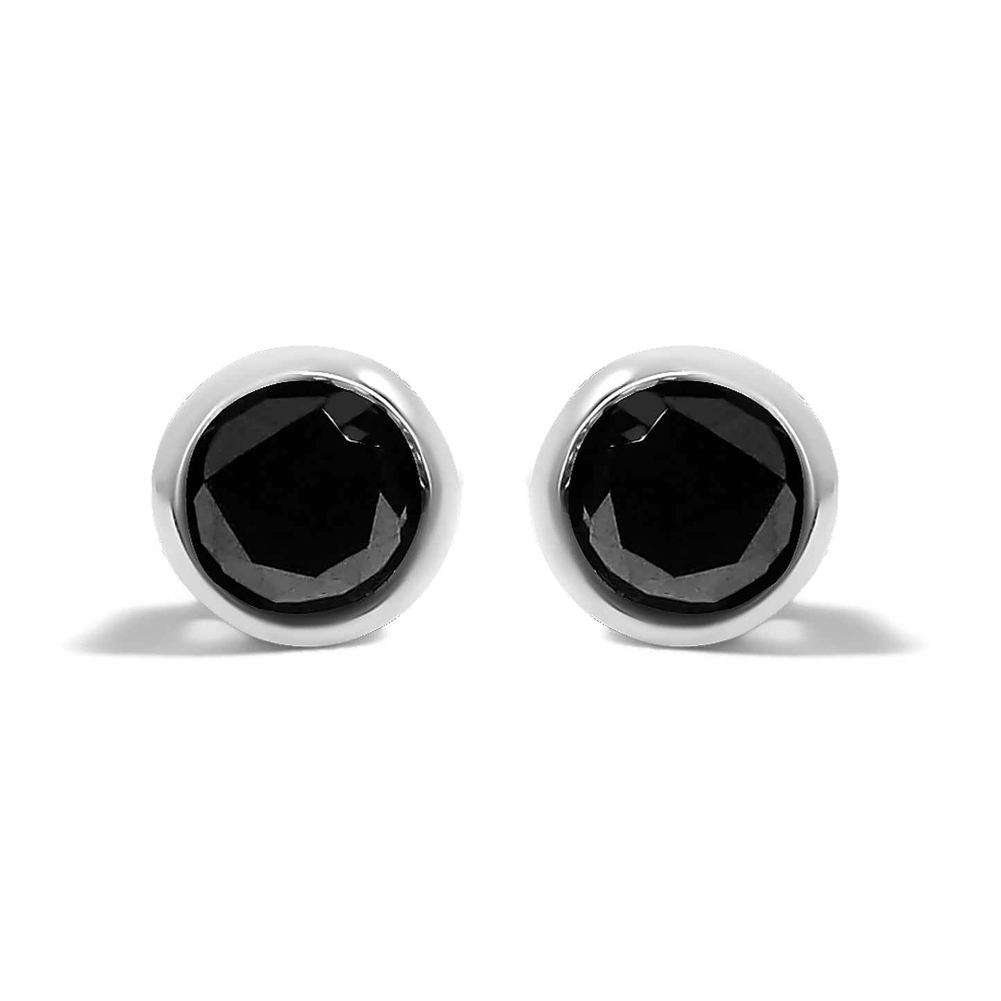 .925 Sterling Silver 3/4 Cttw Round Brilliant-Cut Black Diamond Bezel-Set Stud Earrings with Screw Backs (Fancy Color-Enhanced, I2-I3 Clarity)