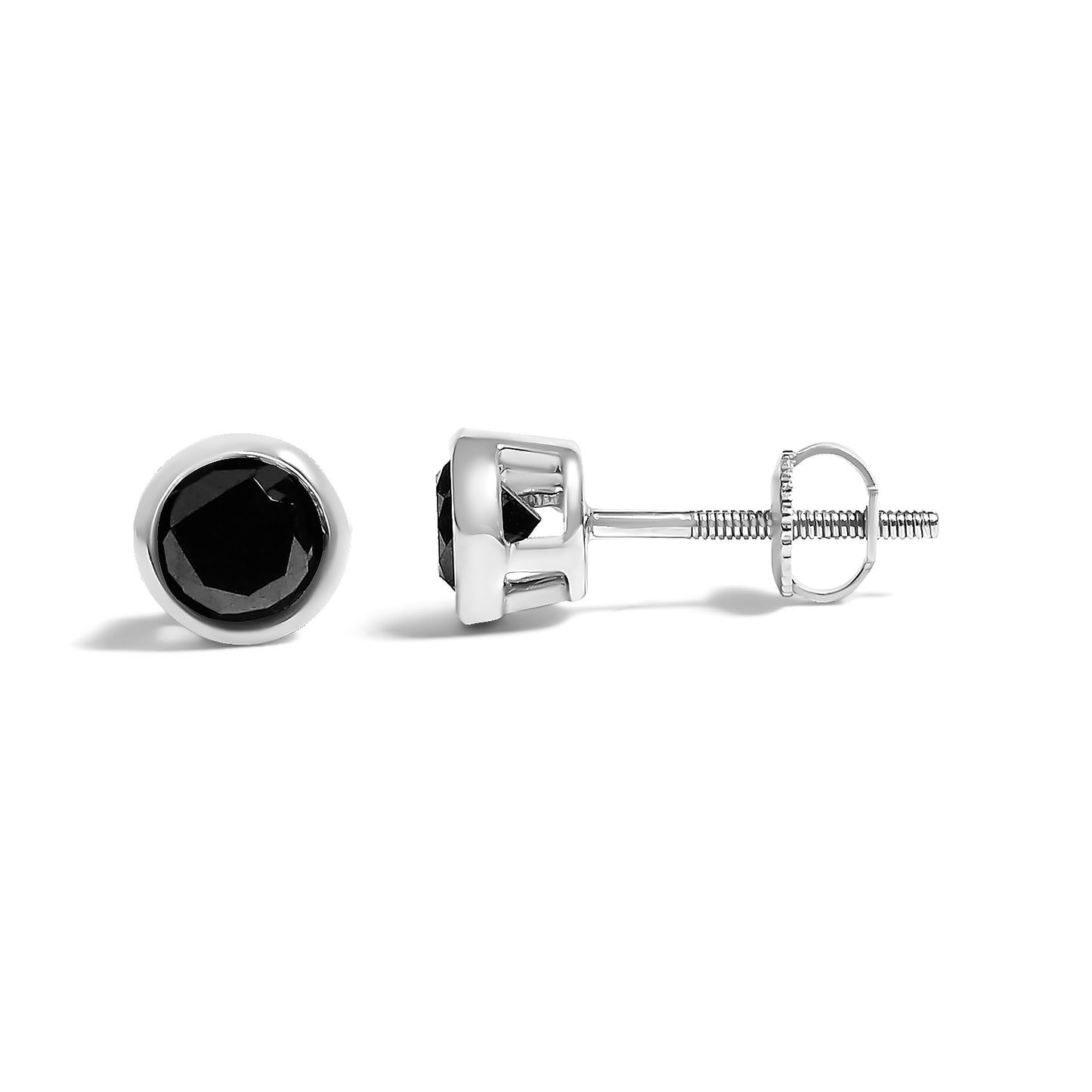 .925 Sterling Silver 3/4 Cttw Round Brilliant-Cut Black Diamond Bezel-Set Stud Earrings with Screw Backs (Fancy Color-Enhanced, I2-I3 Clarity)