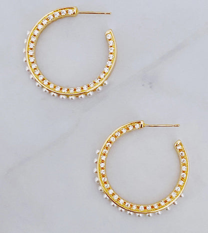 Classy Lady Pearl Hoop Earrings