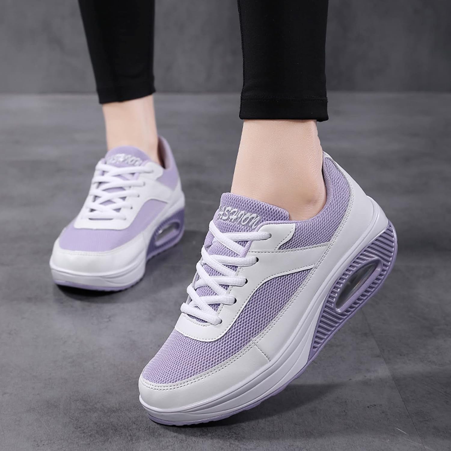 Fashion Fitness Walking Sneaker- RQWEIN Ladies Toning Rocker Shoes Womens Mesh Slip on Wedges Tennis Platform Sneakers（02#Purple,8.5