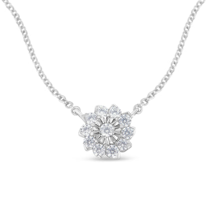 .925 Sterling Silver 1/2 Cttw Diamond Miracle Set Flower Cluster Pendant Necklace with Cable Chain (I-J Color, I1-I2 Clarity) - 18"