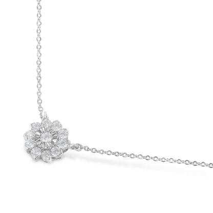 .925 Sterling Silver 1/2 Cttw Diamond Miracle Set Flower Cluster Pendant Necklace with Cable Chain (I-J Color, I1-I2 Clarity) - 18"