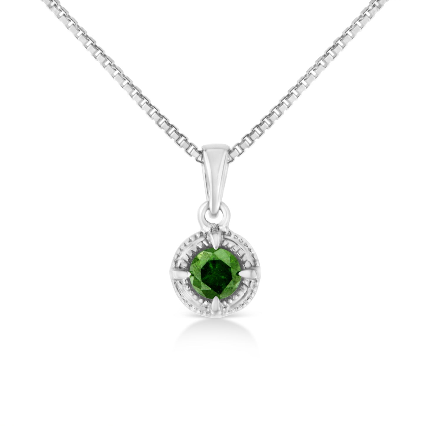 Collar con colgante milgrain de 45,7 cm y solitario de diamante verde tratado de 1/5 ct en plata de ley 925 (color verde, claridad I1-I2)