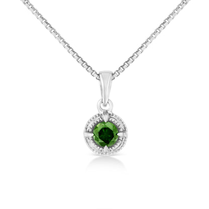 Collar con colgante milgrain de 45,7 cm y solitario de diamante verde tratado de 1/5 ct en plata de ley 925 (color verde, claridad I1-I2)
