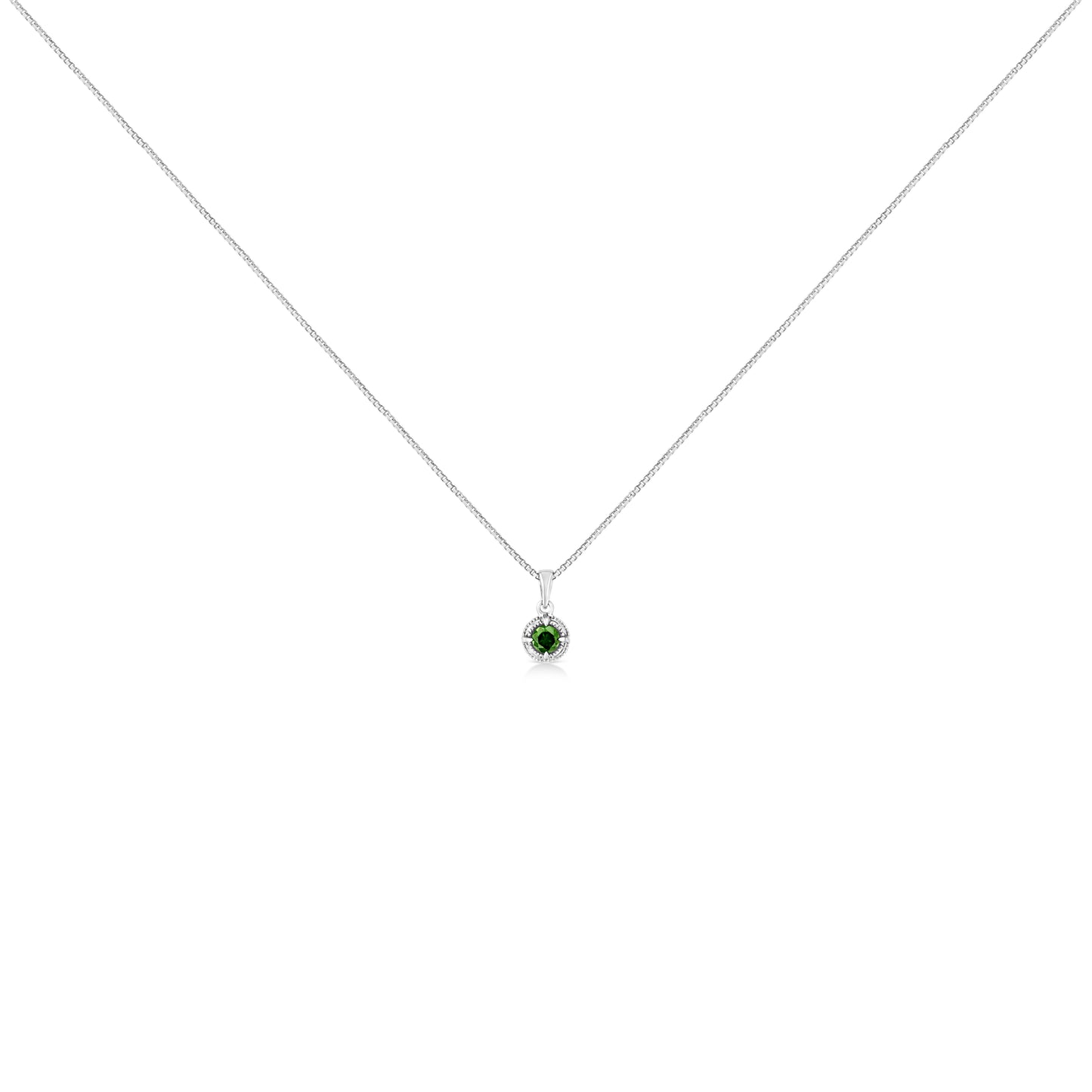 Collar con colgante milgrain de 45,7 cm y solitario de diamante verde tratado de 1/5 ct en plata de ley 925 (color verde, claridad I1-I2)