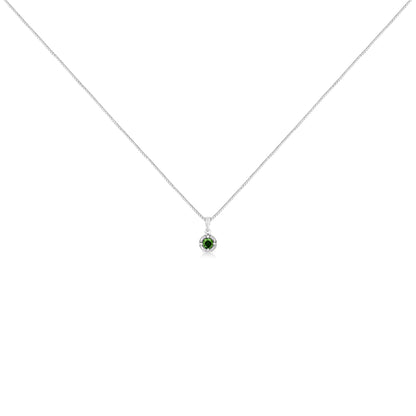 Collar con colgante milgrain de 45,7 cm y solitario de diamante verde tratado de 1/5 ct en plata de ley 925 (color verde, claridad I1-I2)