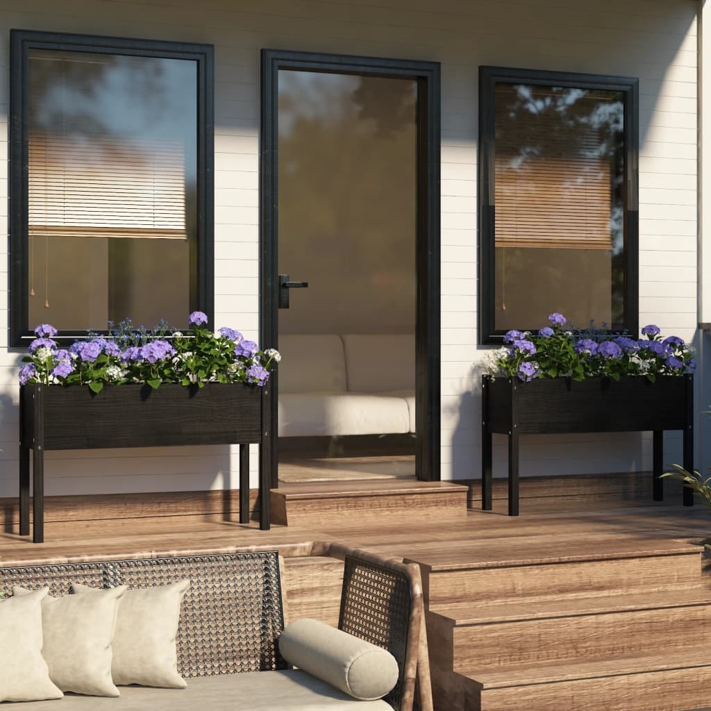 Planter Set of 2 Black Solid Pinewood 43.3 x 12.2 x 27.6 in