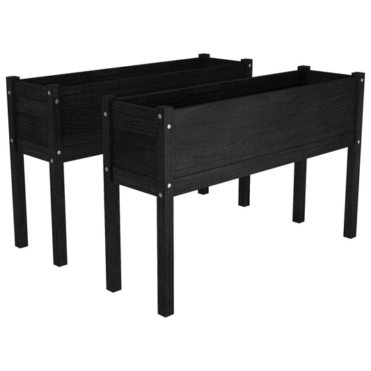 Planter Set of 2 Black Solid Pinewood 43.3 x 12.2 x 27.6 in