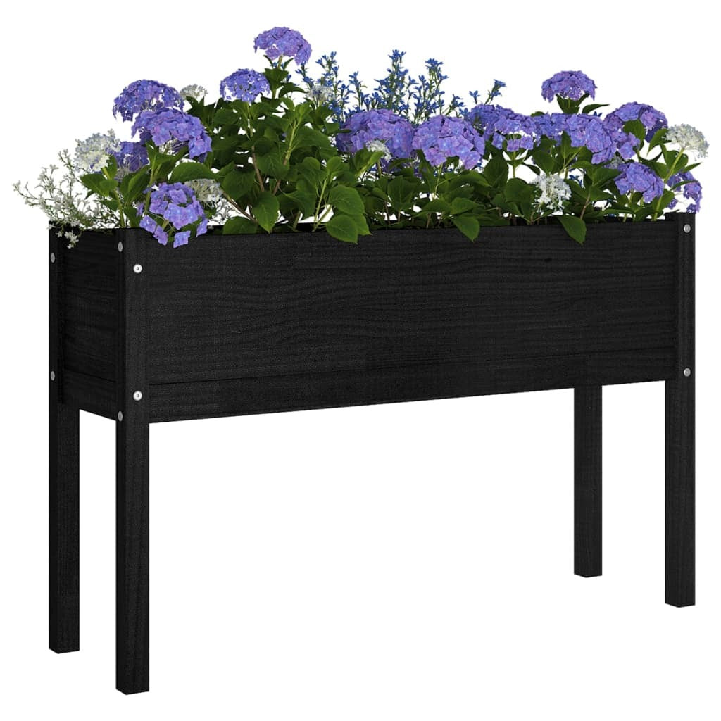 Planter Set of 2 Black Solid Pinewood 43.3 x 12.2 x 27.6 in
