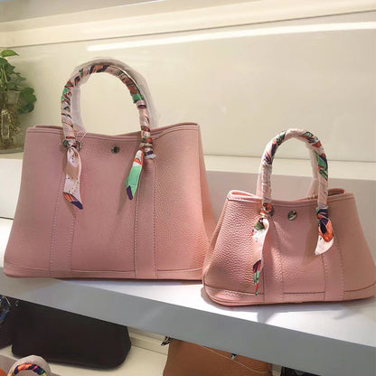 Color: Rose pink, Size: L - Ladies lychee pattern leather bag