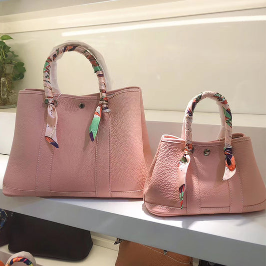 Color: Rose pink, Size: L - Ladies lychee pattern leather bag
