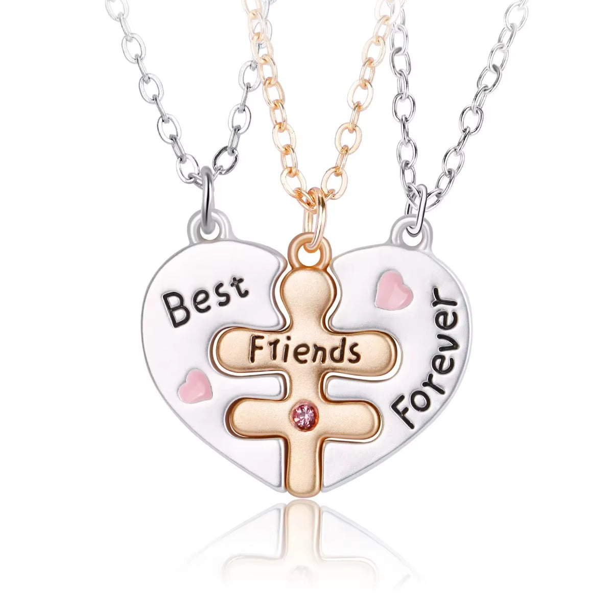 3Pcs/Set Girls' Cute Puzzle-Shaped Zinc Alloy Colorful Pendant Best Friend Necklace BFF Friendship Jewelry Gifts for Kids