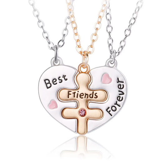 3Pcs/Set Girls' Cute Puzzle-Shaped Zinc Alloy Colorful Pendant Best Friend Necklace BFF Friendship Jewelry Gifts for Kids