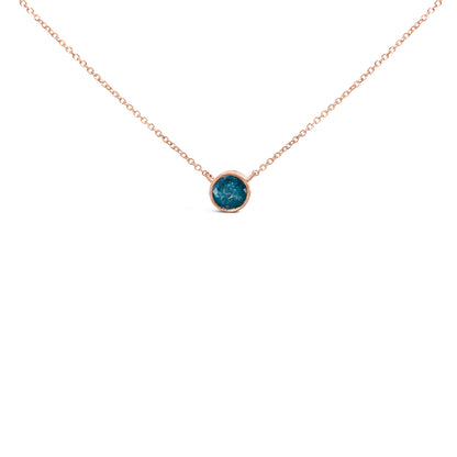 14K Rose Gold 2.0 Cttw Bezel Set Blue Diamond Solitaire Pendant Necklace  - 18" Inches