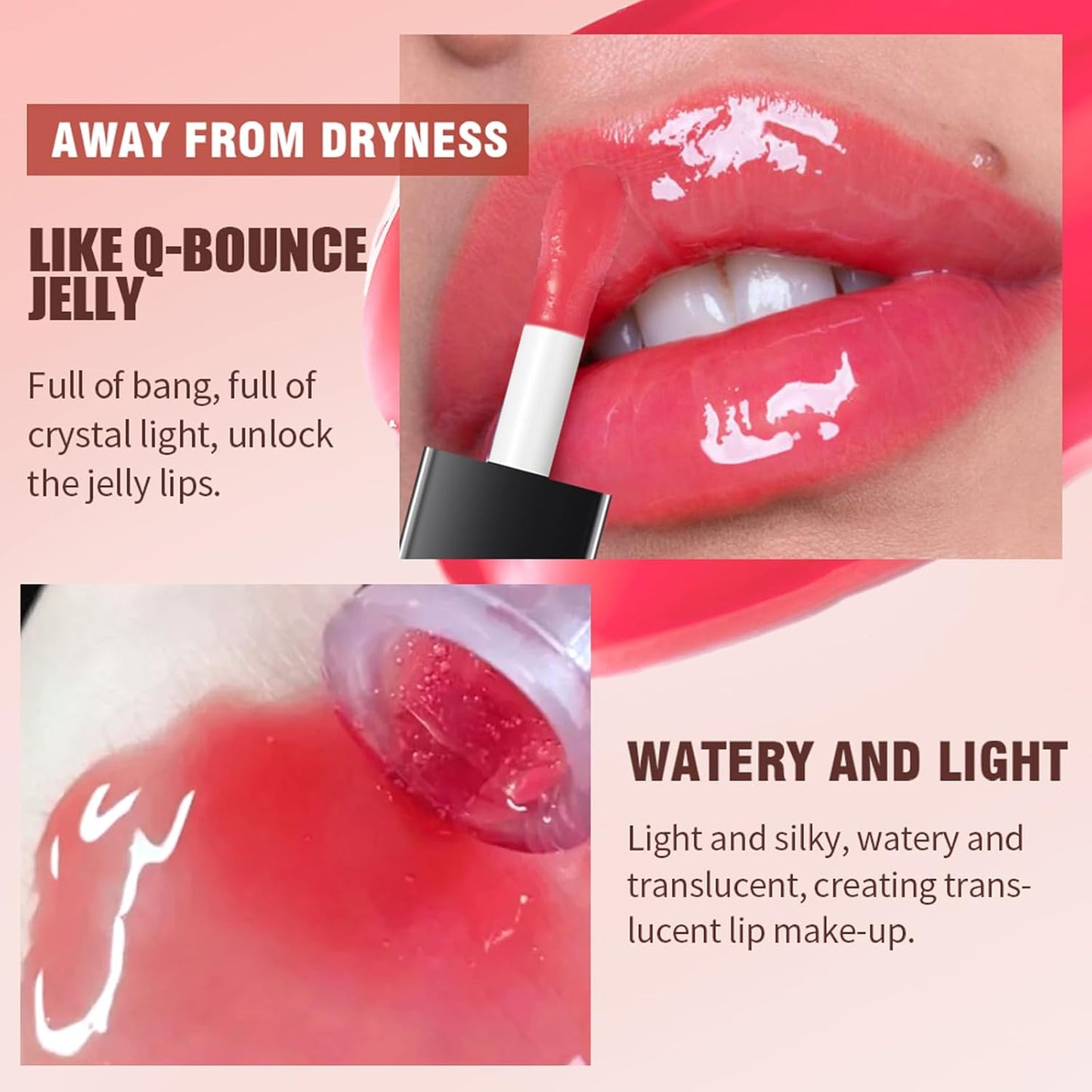 Glow Reviver Lip Oil, Nourishing Tinted Lip Oil Crystal Jelly Lip Glow Oil, High Shine Big Brush Head Plumping Hydrating Lip Care Oil, Long Lasting Non-Sticky Lip Gloss for Dry Lips Makeup#5