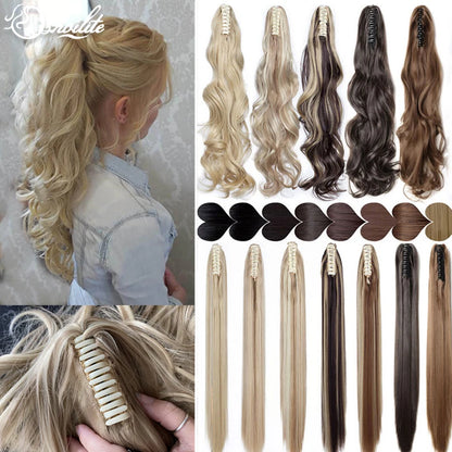 Synthetic 12-26Inch Claw Clip on Ponytail Hair Extension Ponytail Extension Hair for Women Pony Tail Hair Hairpiece